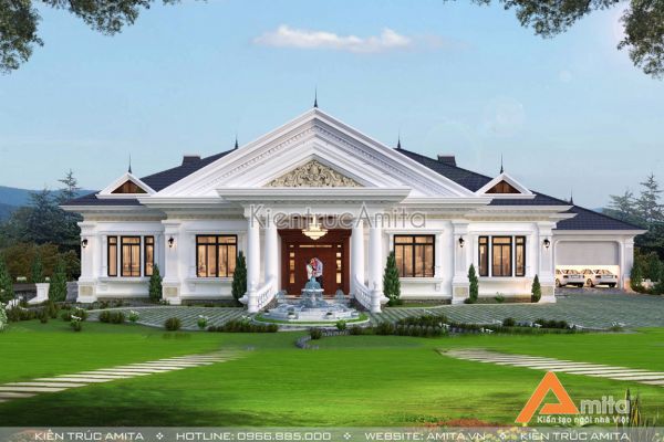 Chiêm ngưỡng mẫu biệt thự sân vườn 1 tầng tân cổ điển đẹp BT12341