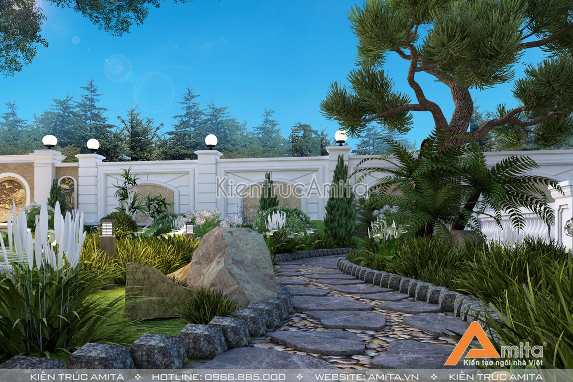 Biệt thự sân vườn 1 tầng tân cổ điển