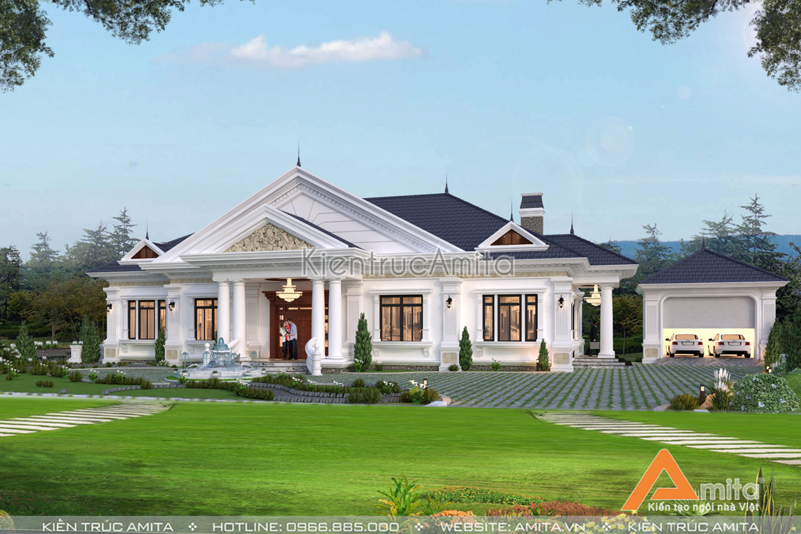 Biệt thự sân vườn 1 tầng tân cổ điển