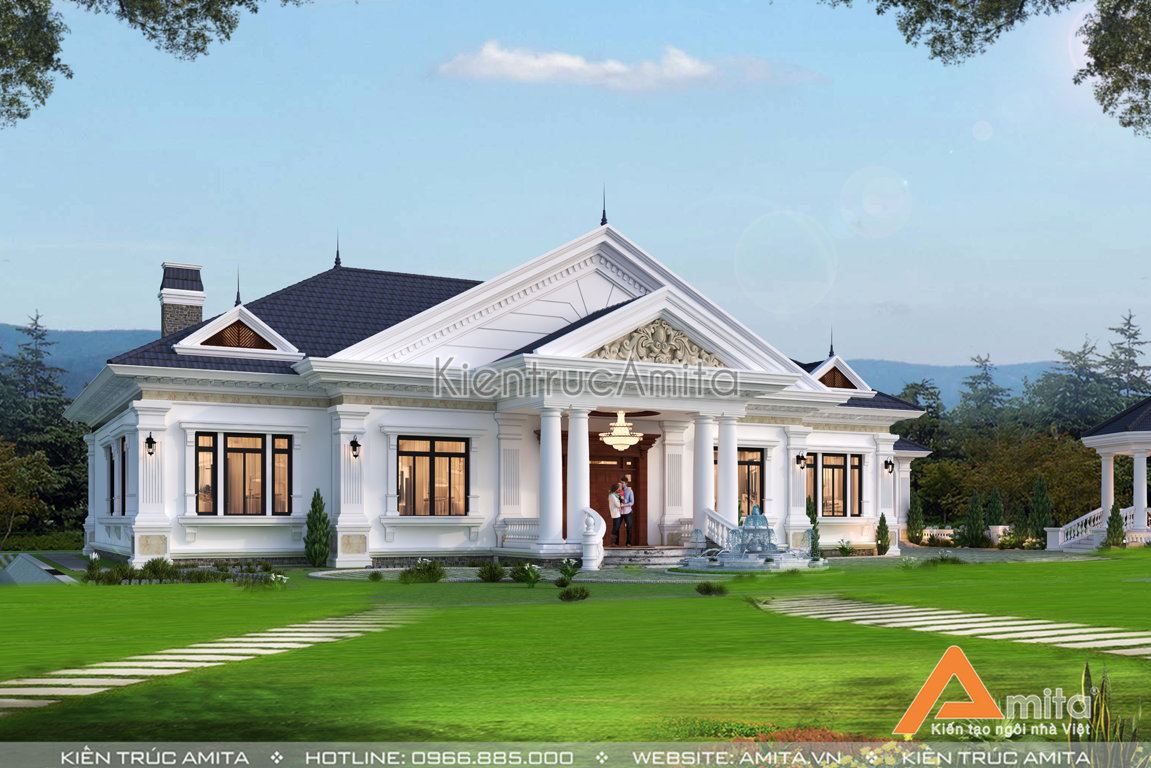 Biệt thự sân vườn 1 tầng tân cổ điển