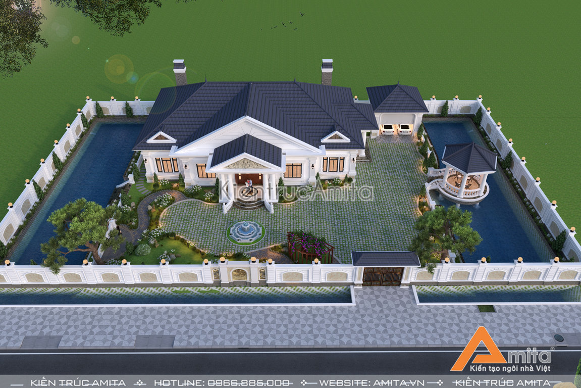 Biệt thự sân vườn 1 tầng tân cổ điển