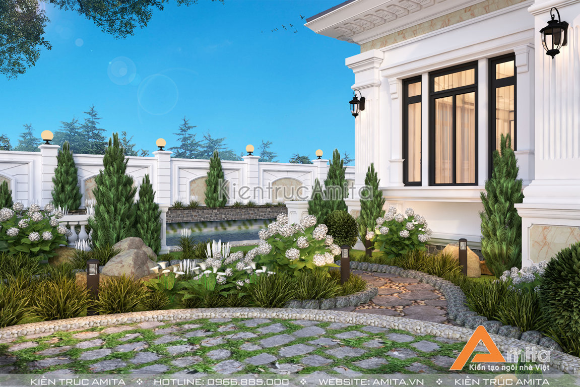 Biệt thự sân vườn 1 tầng tân cổ điển
