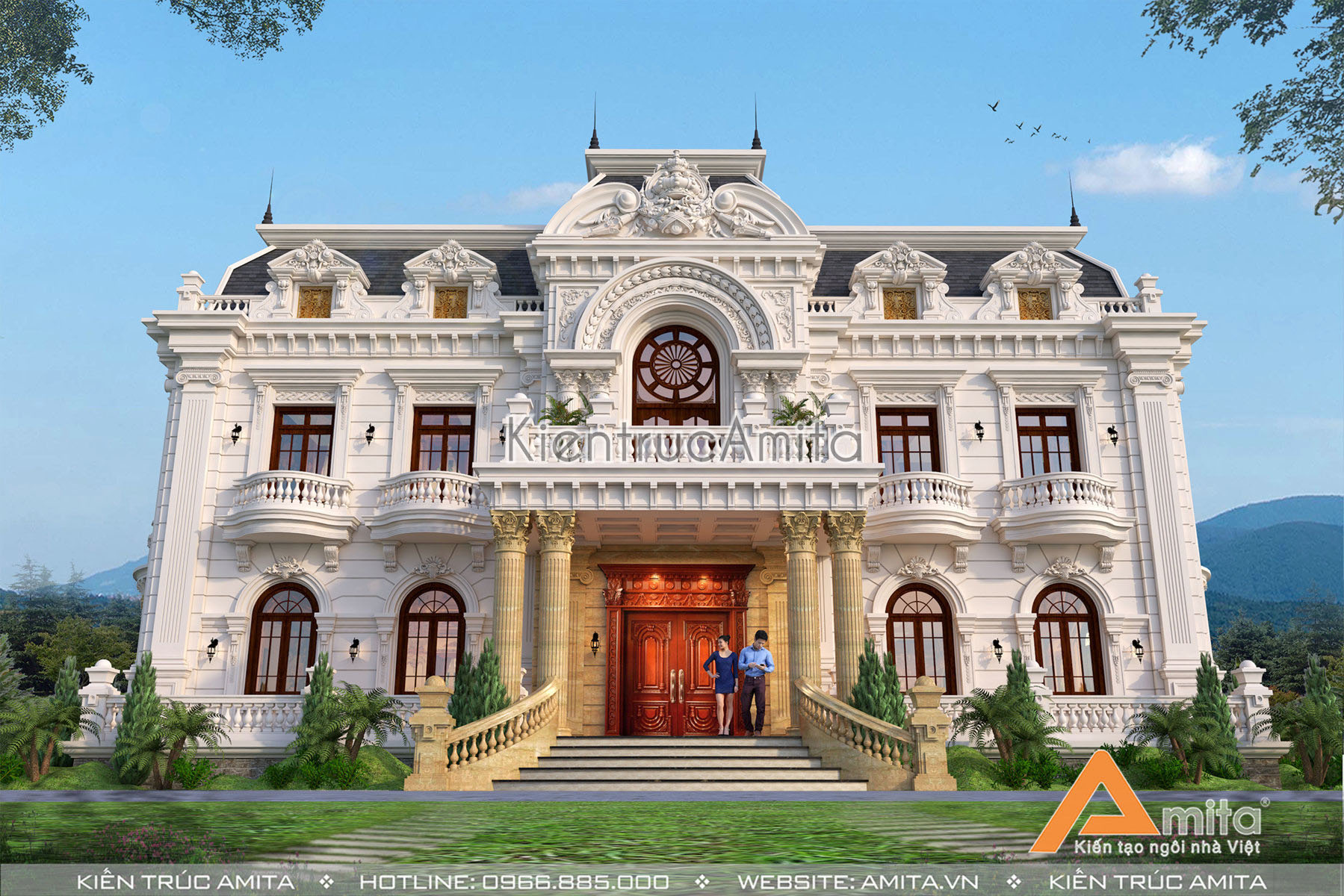 Thiết kế dinh thự biệt thự 2 tầng cổ điển