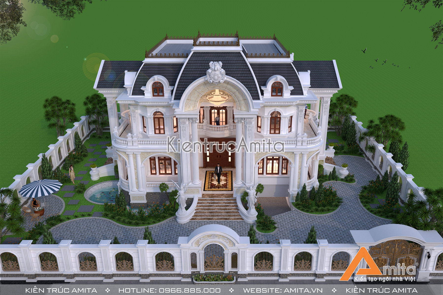 Mẫu thiết kế dinh thự 2 tầng tân cổ điển
