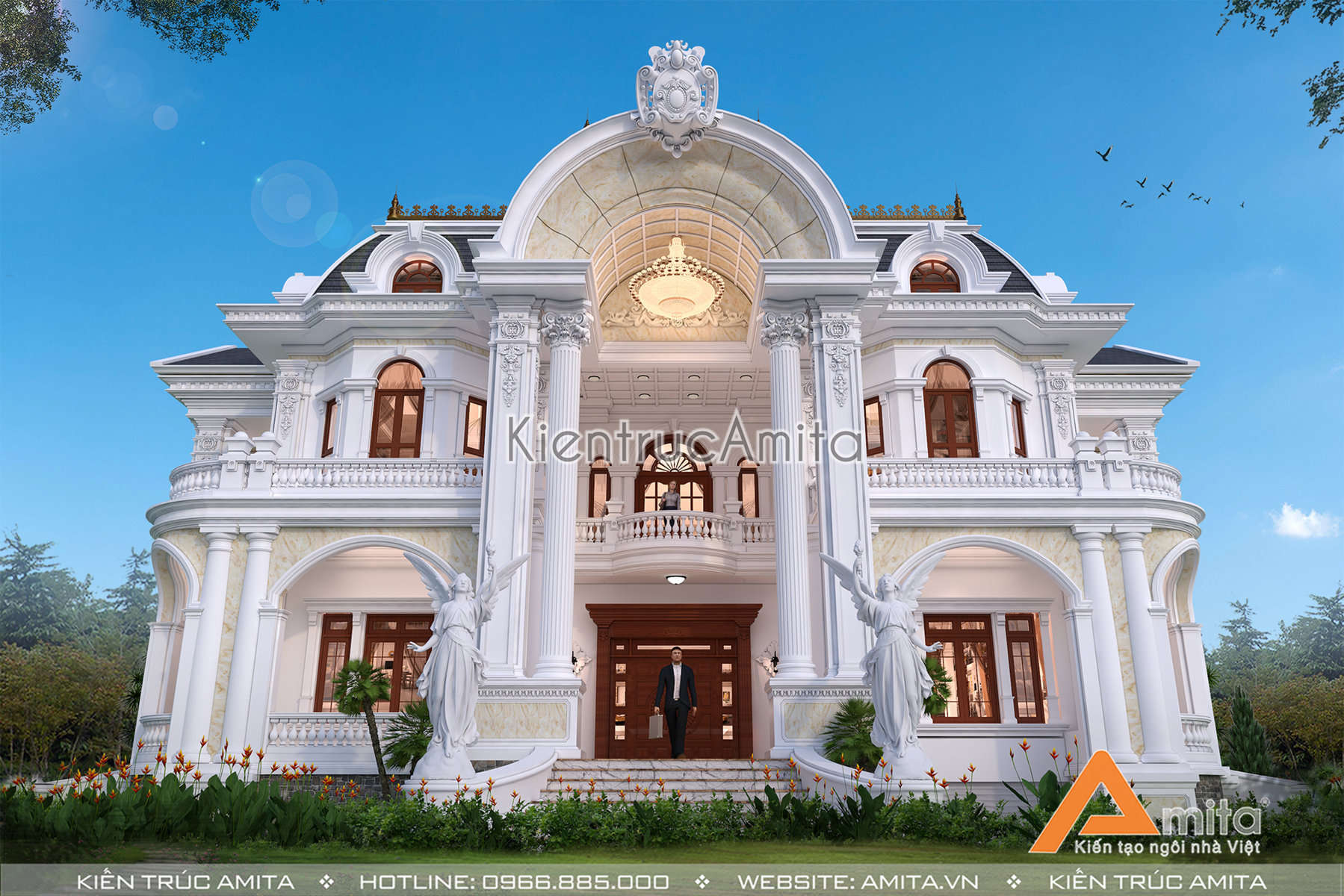 Mẫu thiết kế dinh thự 2 tầng tân cổ điển