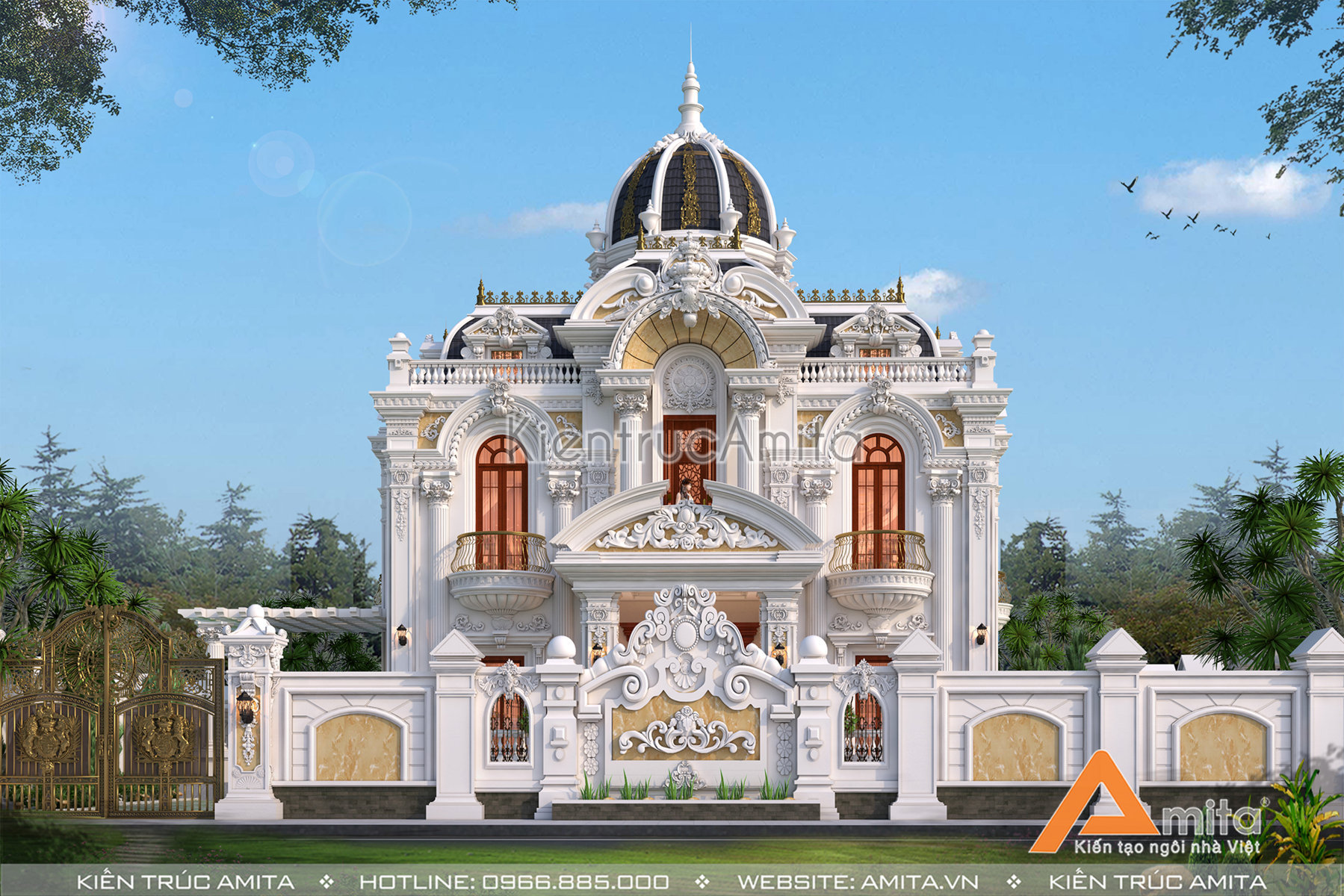 Biệt thự lâu đài cổ điển Pháp 2 tầng đẹp