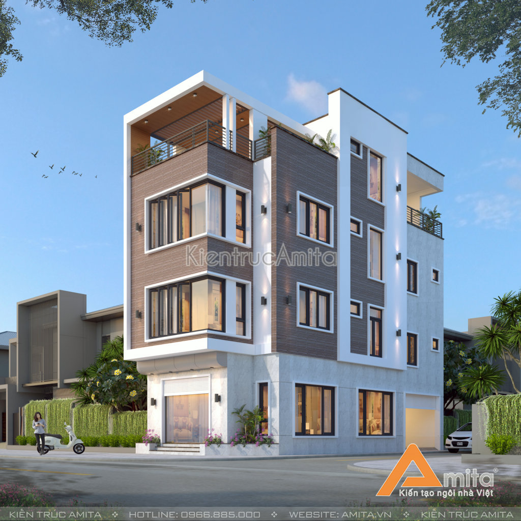 Thiết kế nhà phố 2 mặt tiền hiện đại