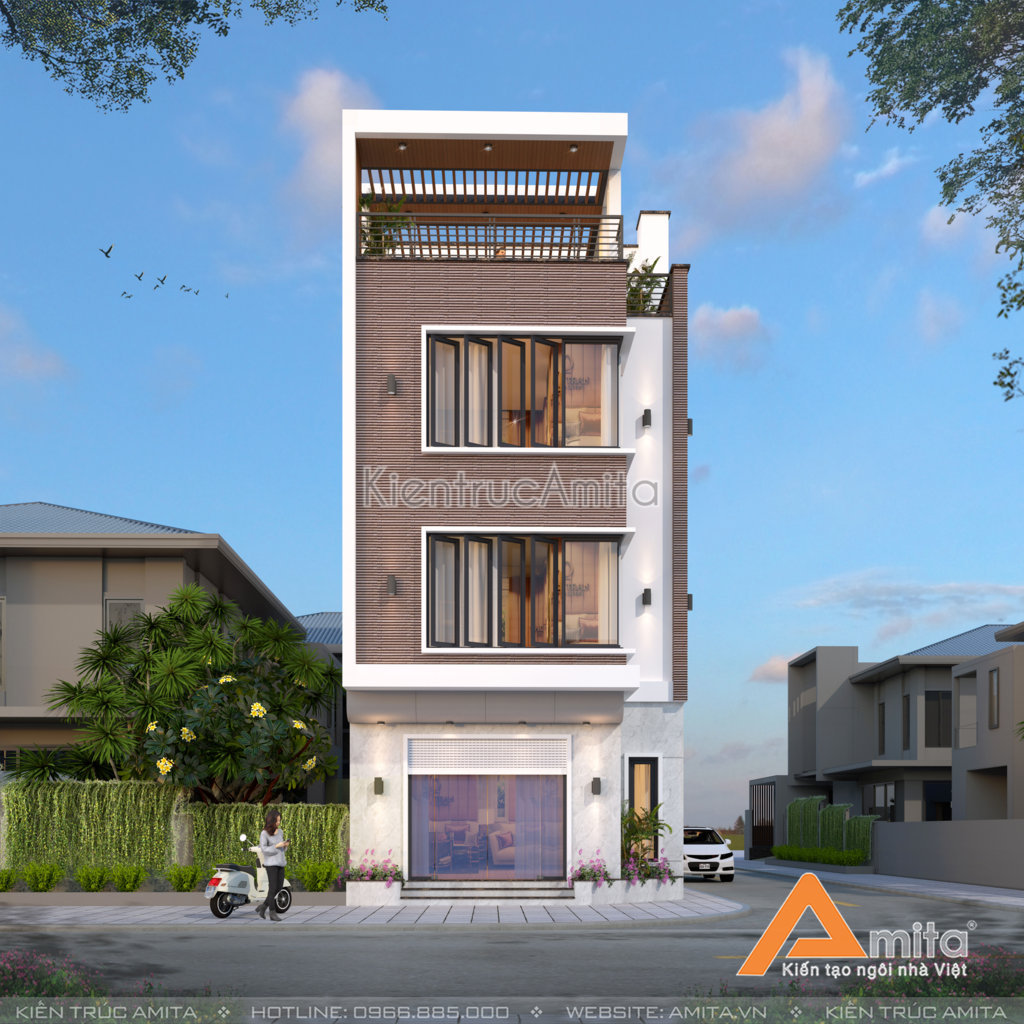 Thiết kế nhà phố 2 mặt tiền hiện đại