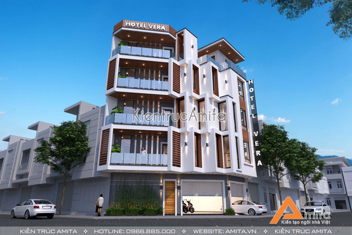 Thiết kế khách sạn hiện đại 5 tầng