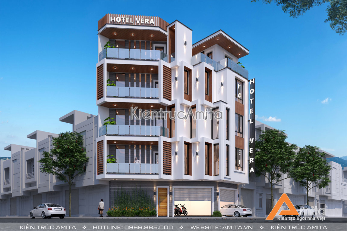 Thiết kế khách sạn hiện đại 5 tầng