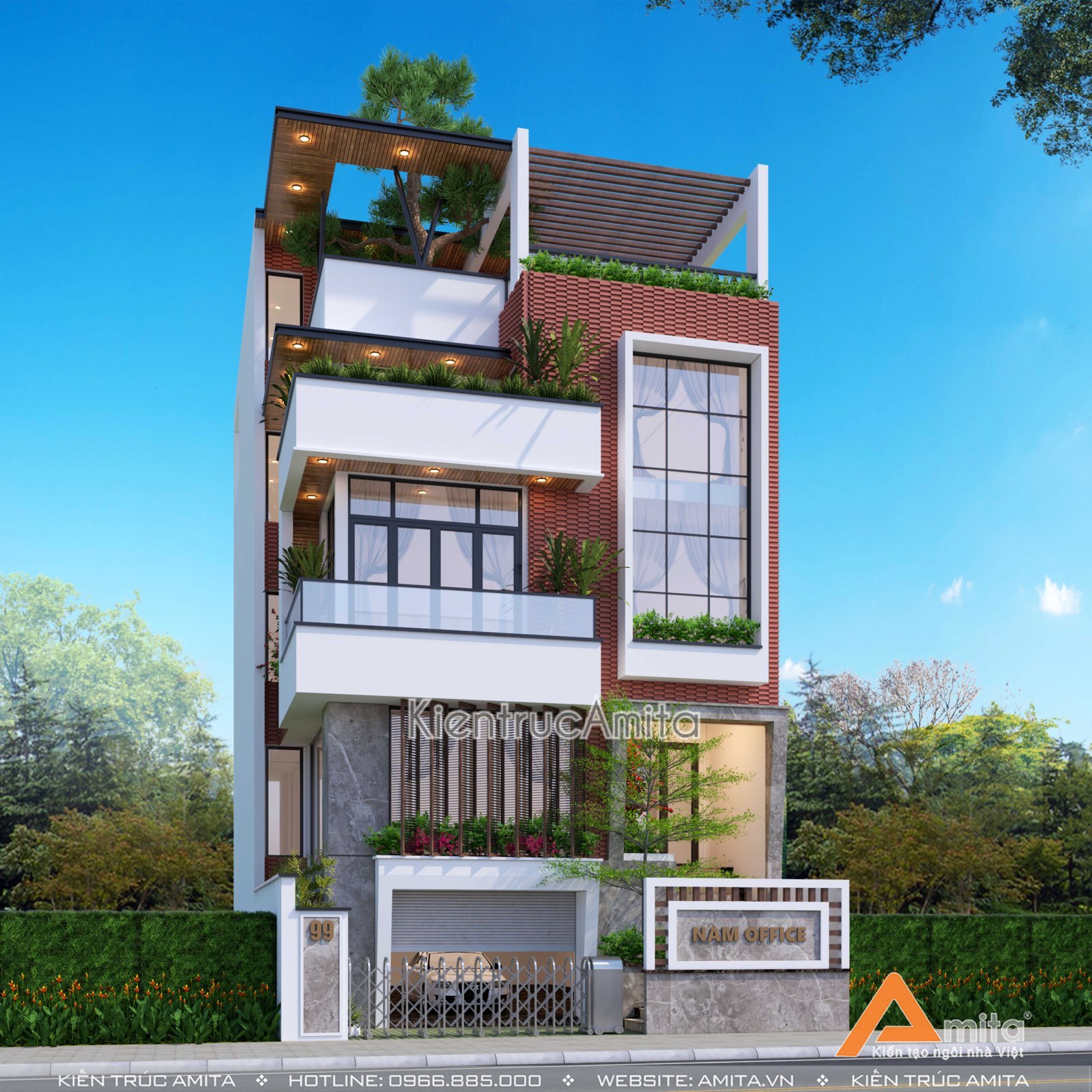 Mẫu nhà phố 5 tầng kết hợp văn phòng