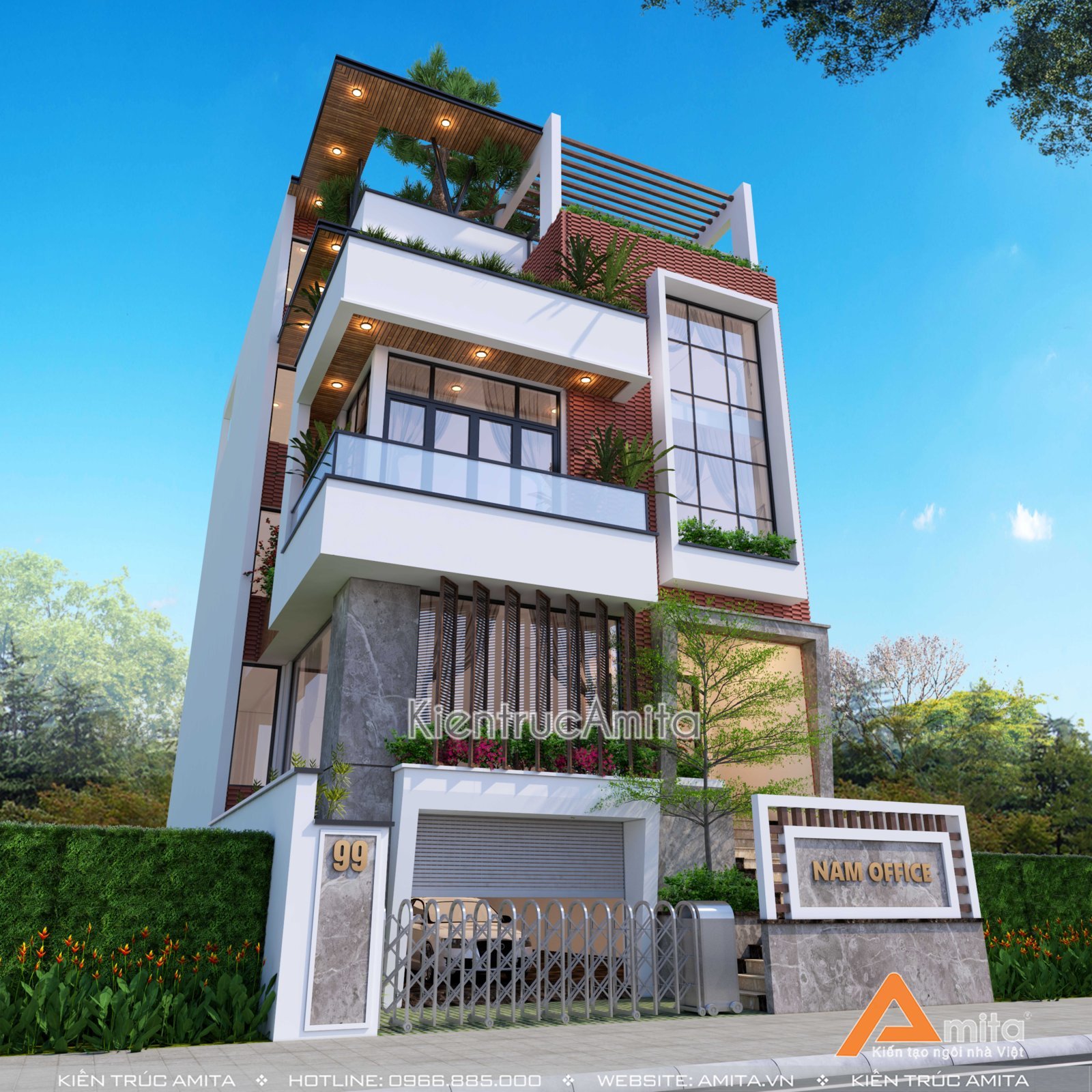 Mẫu nhà phố 5 tầng kết hợp văn phòng