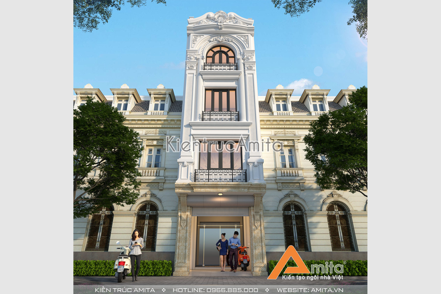 Thiết kế nhà phố 5 tầng tân cổ điển