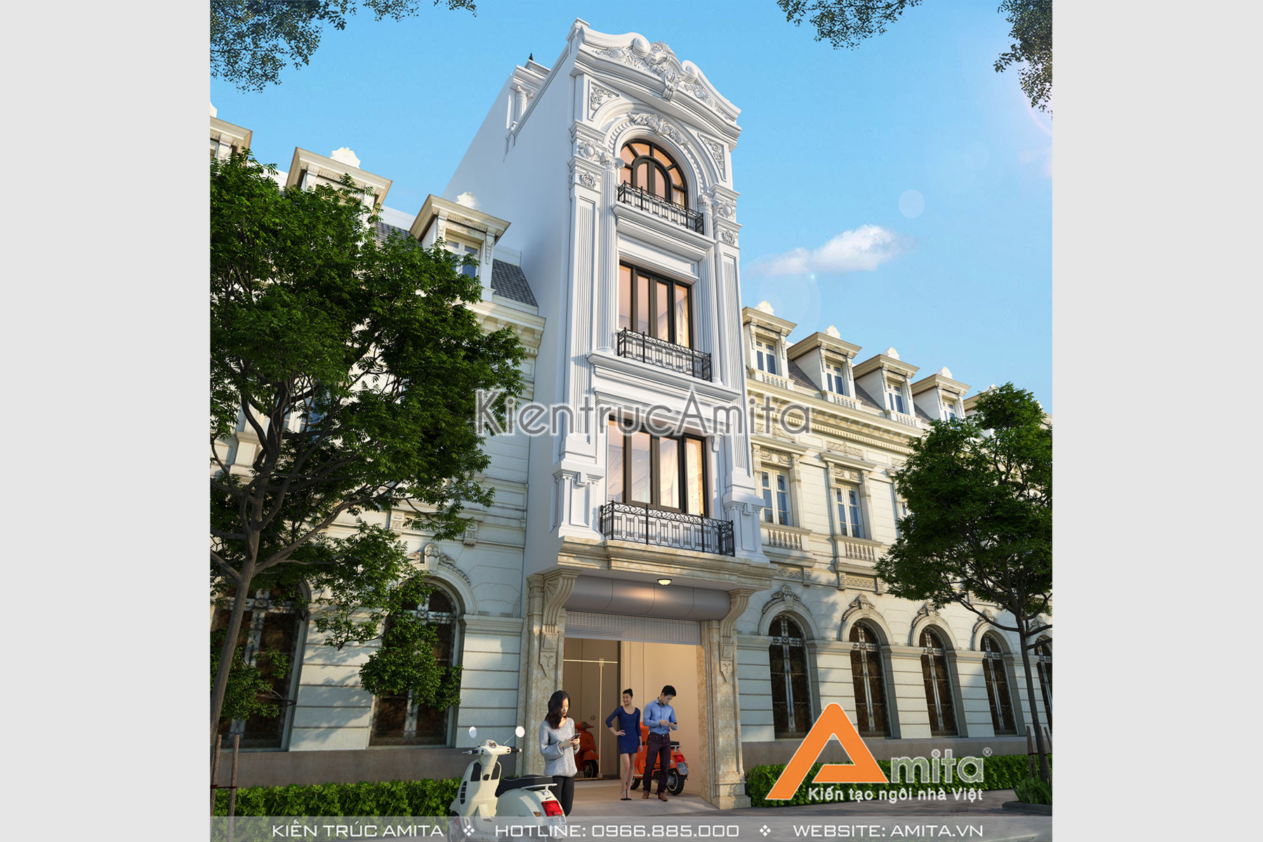 Thiết kế nhà phố 5 tầng tân cổ điển