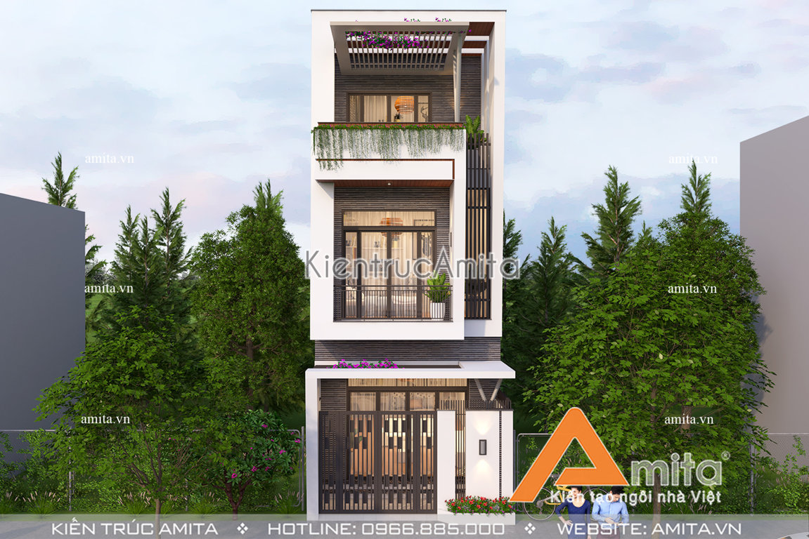 Thiết kế nhà ống hiện đại 3 tầng 5x16m (CĐT: Bà Chi - Ninh Bình) KT31039